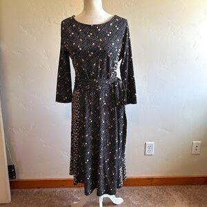 Boden Anna Hotchpotch Long Sleeve Midi Dress Waist Tie Size 10R